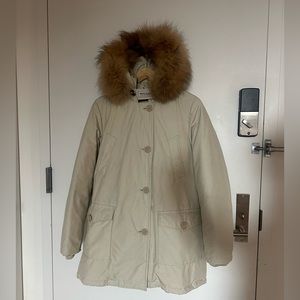 WOOLRICH ARCTIC PARKA RAMAR CLOTH WITH DETACHABLE FUR TRIM COL IGLOO WHITE SZ M